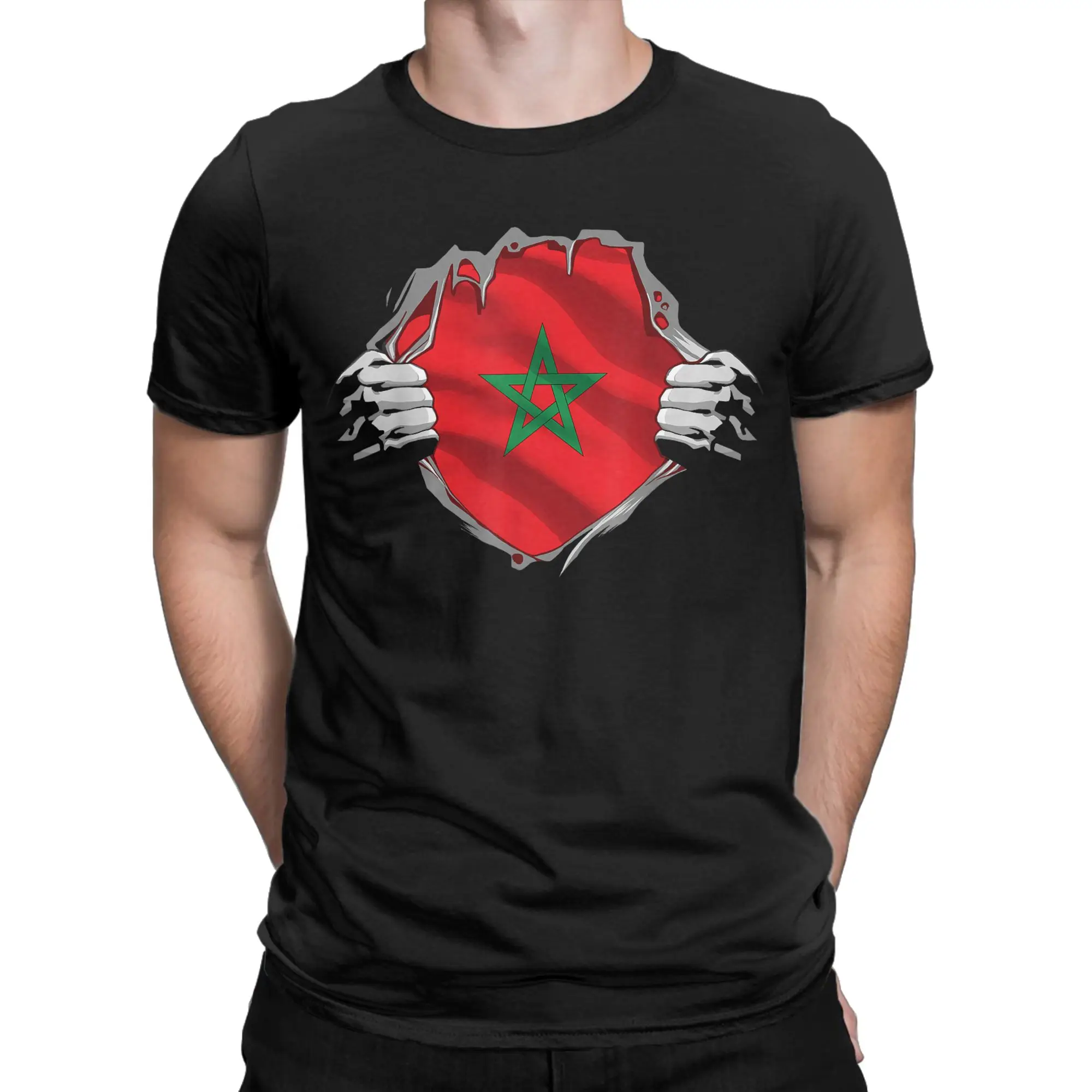 Novelty Morocco Flag Moroccan T-Shirt Men Crewneck Pure Cotton T Shirts  Short Sleeve Tees Classic Tops
