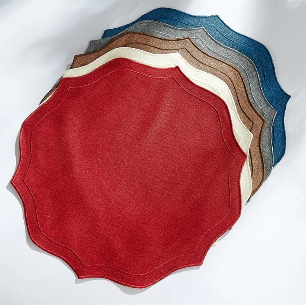 39×39cm Overlocked Edge Placemats Anti-Slip Washable Linen Embroidered Placemats Wrinkle Resistance Overlocking Edge Dining Mats