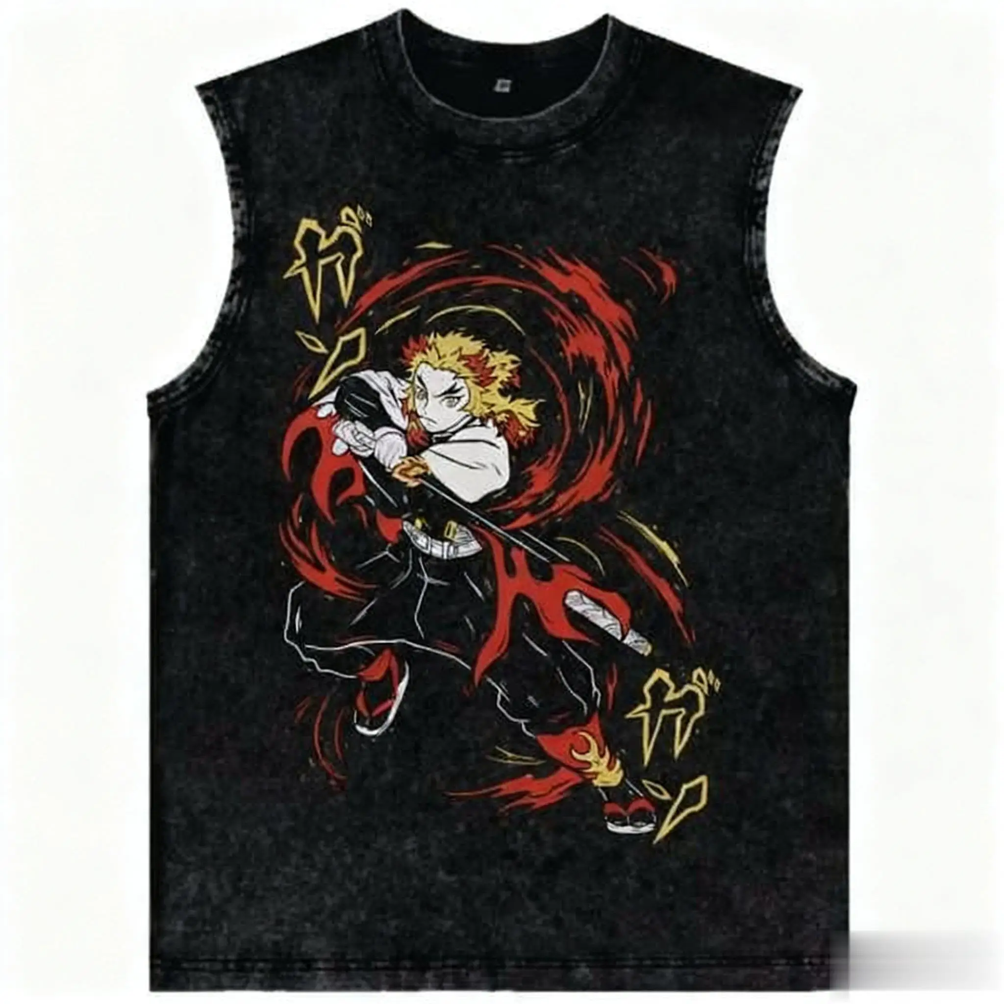 Demon slayer anime impresso colete de ginásio das mulheres dos homens regata vintage lavagem sem mangas tshirt streetwear harajuku oversized nova chegada