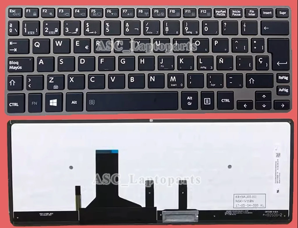 Imagem -02 - Teclado para Toshiba Portege Novo Latim e Espanhol Teclado Silver Frame Preto com Retroiluminado Z30-a Z30-c Z30t-b Z30-b1320 R30-b