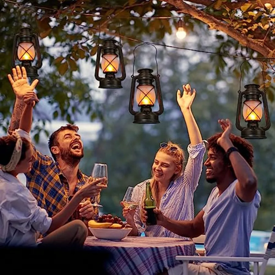Vintage LED Lantern Battery Powered Camping Lamp Indoor Outdoor Hanging Lantern Flickering Fire Lamps with Remote Control for P