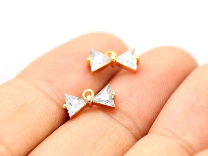 

6pcs Dainty CZ Bow Tie Charms, Real gold plated, Small earring charms, Bracelet charms, Jewelry making - G120