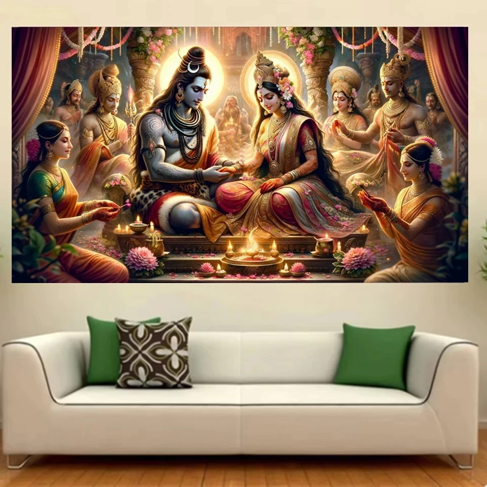 Resin Art Radha Krishna - インドの神ラダクリシュナ愛ダイヤモンド塗装ラインストーンヒンズー教の宗教芸術フルモザイククロスステッチ家の装飾大サイズ