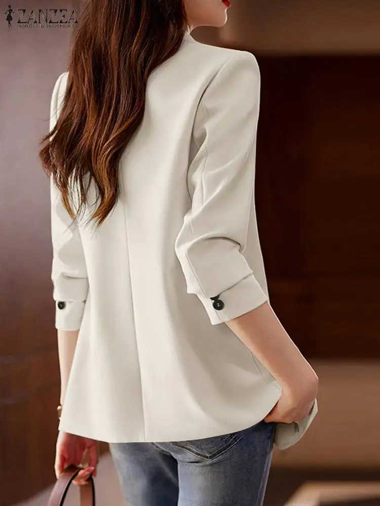 ZANZEA-Chaqueta de manga larga con cuello de solapa para mujer, ropa de oficina elegante, chaquetas de trabajo OL, trajes sólidos informales,