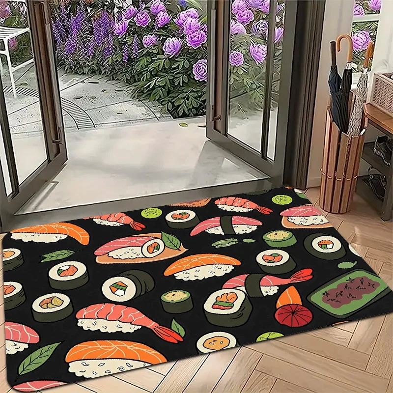Cartoon Burger Seamless Pattern Door Mat Non-Slip Kitchen Indoor Entrance Decor Rug