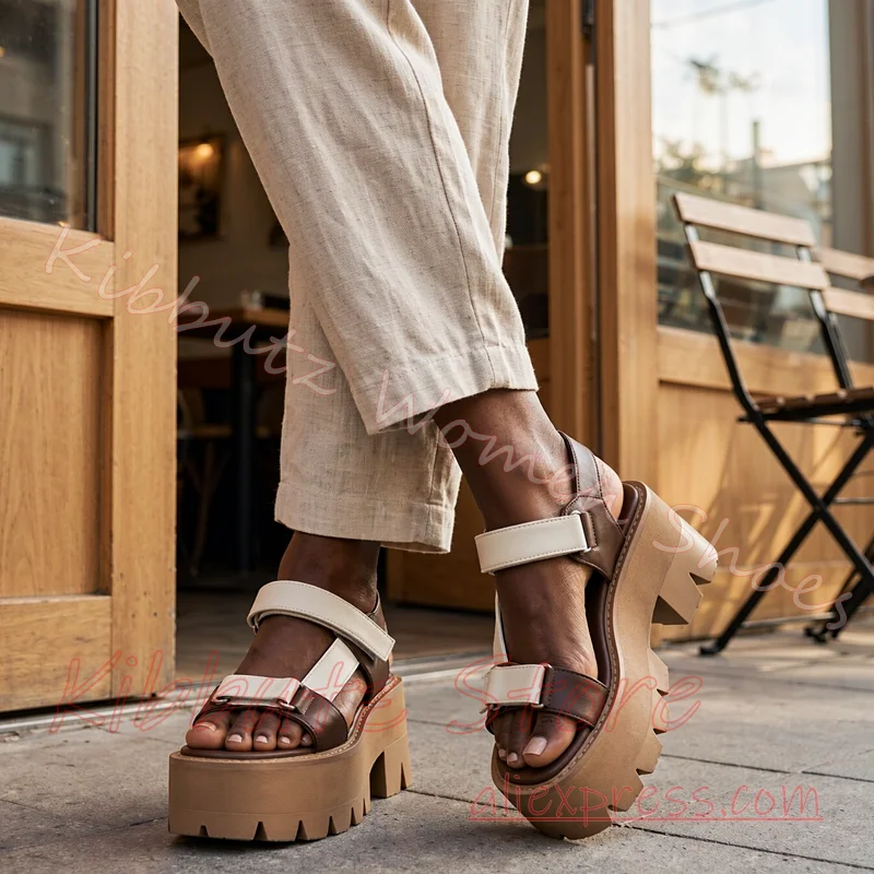 Platform Block Heel Sandals Women Open Toe Multi Strap Buckle Punk Goth Subculture Footwear Lug Sole for Club Party Streetwear
