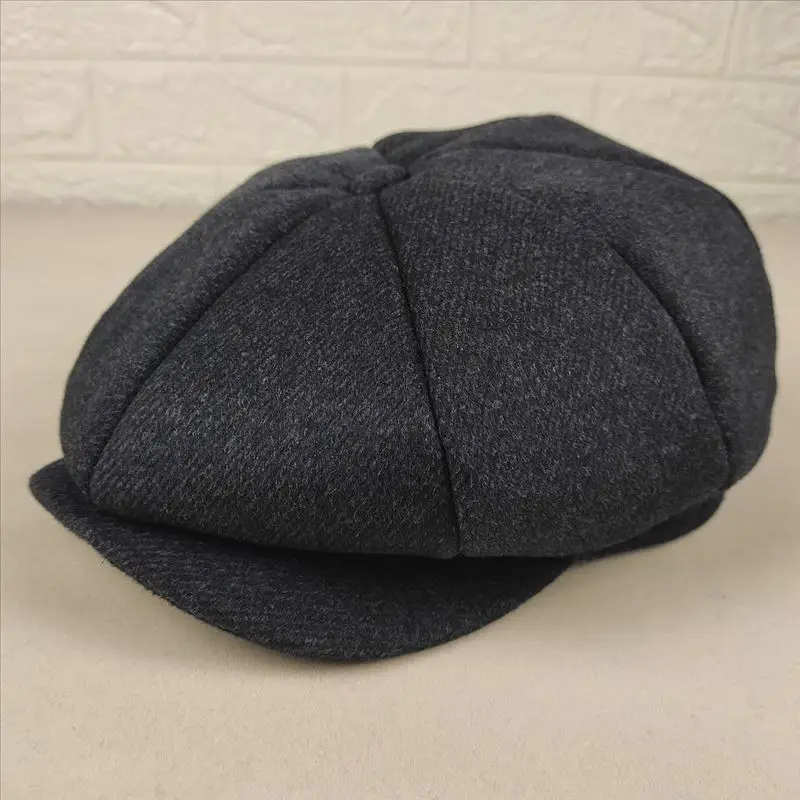 Winter Wool Blend Tweed Herringbone Newsboy Cap Men 8-Quarter Panel Vintage Tweed Peaky Blinders Flat Caps Driver Beret Hat