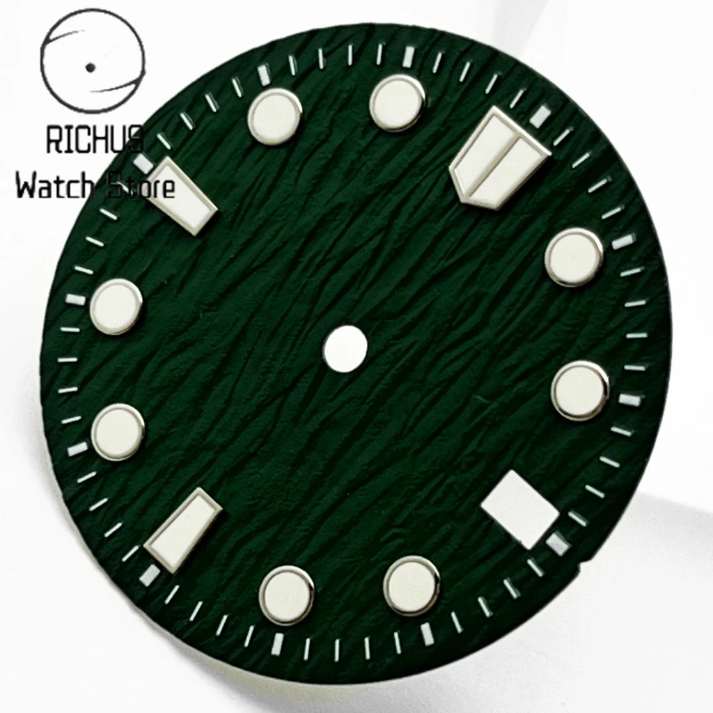 NH35 Sterile 28.5mm Watch Dial Green Luminous Fit NH35 3/3.8 o'clock Crown Automatic Movement Watch Accessories Parts