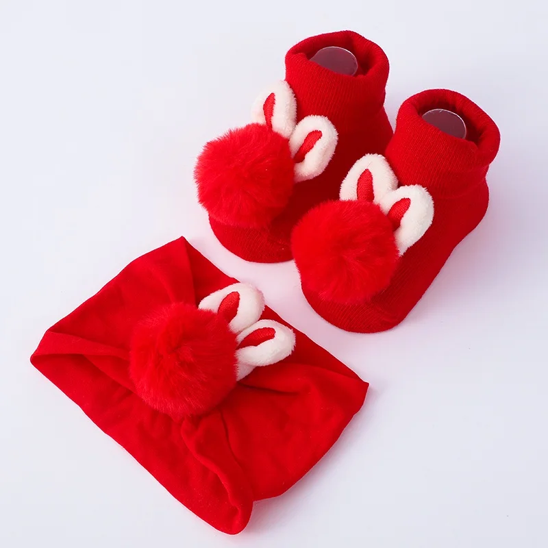 Fashionable Cute Skin-friendly Baby Non-skid Socks Boys Girls Toddler Socks Baby Cute Cotton Socks With Headband