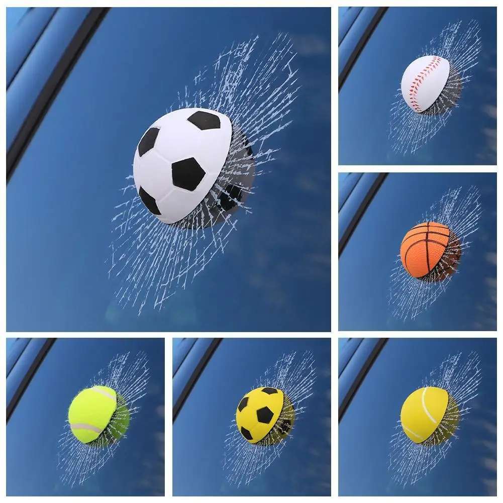 

Funny 3D Car Stereo Stickers Baseball Football Tennis Windshield Car Stickers Window Decal Glass Broken Adhesive Self E4W5