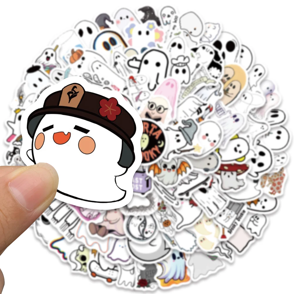 100pcs Funny Cartoon Ghost Stickers fai da te Cute Spooky Laptop decalcomanie bagagli chitarra telefono diario impermeabile Graffiti giocattolo per