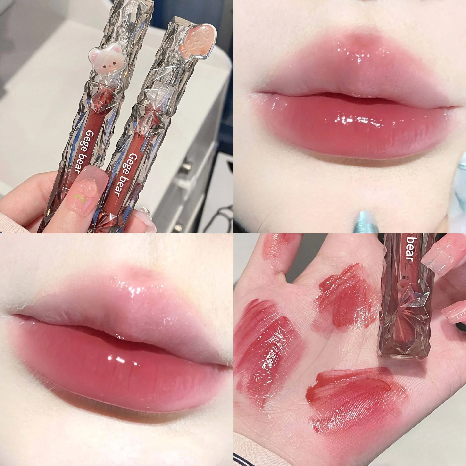 1PC Crystal Penetrating Diamond Waterlight Mirror Lip Glaze Red Water Mist lipstick