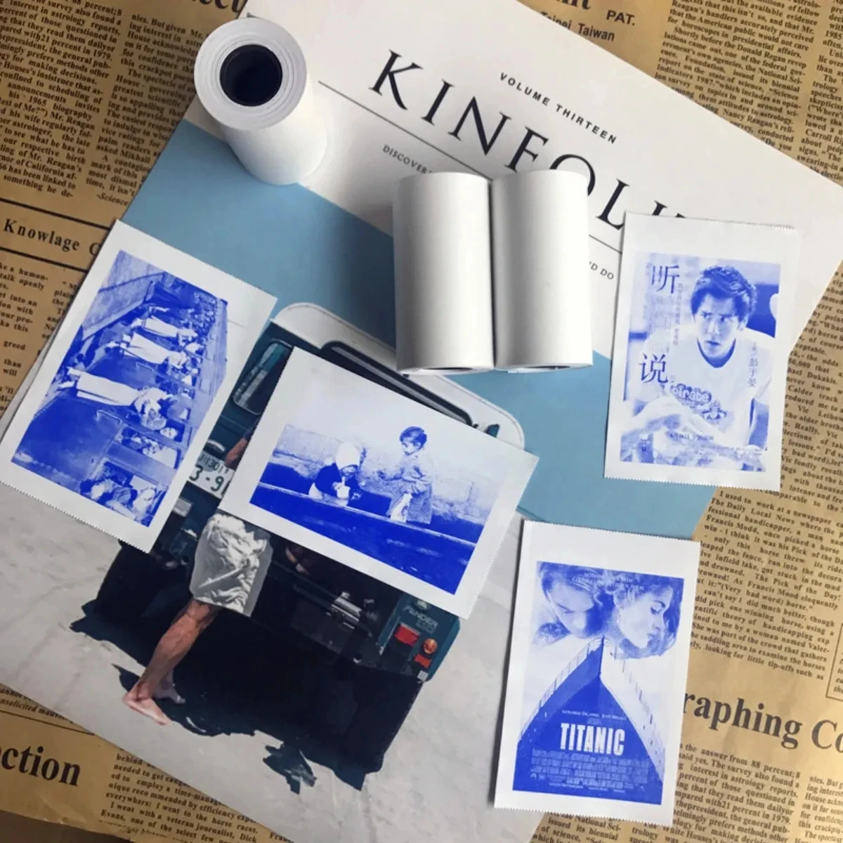 Voor Draadloze Bluetooth Foto Inktloze Printer 57Mm Printpapier Mini Printer Thermisch Papier Sticker Blauw Zelfklevend Papier