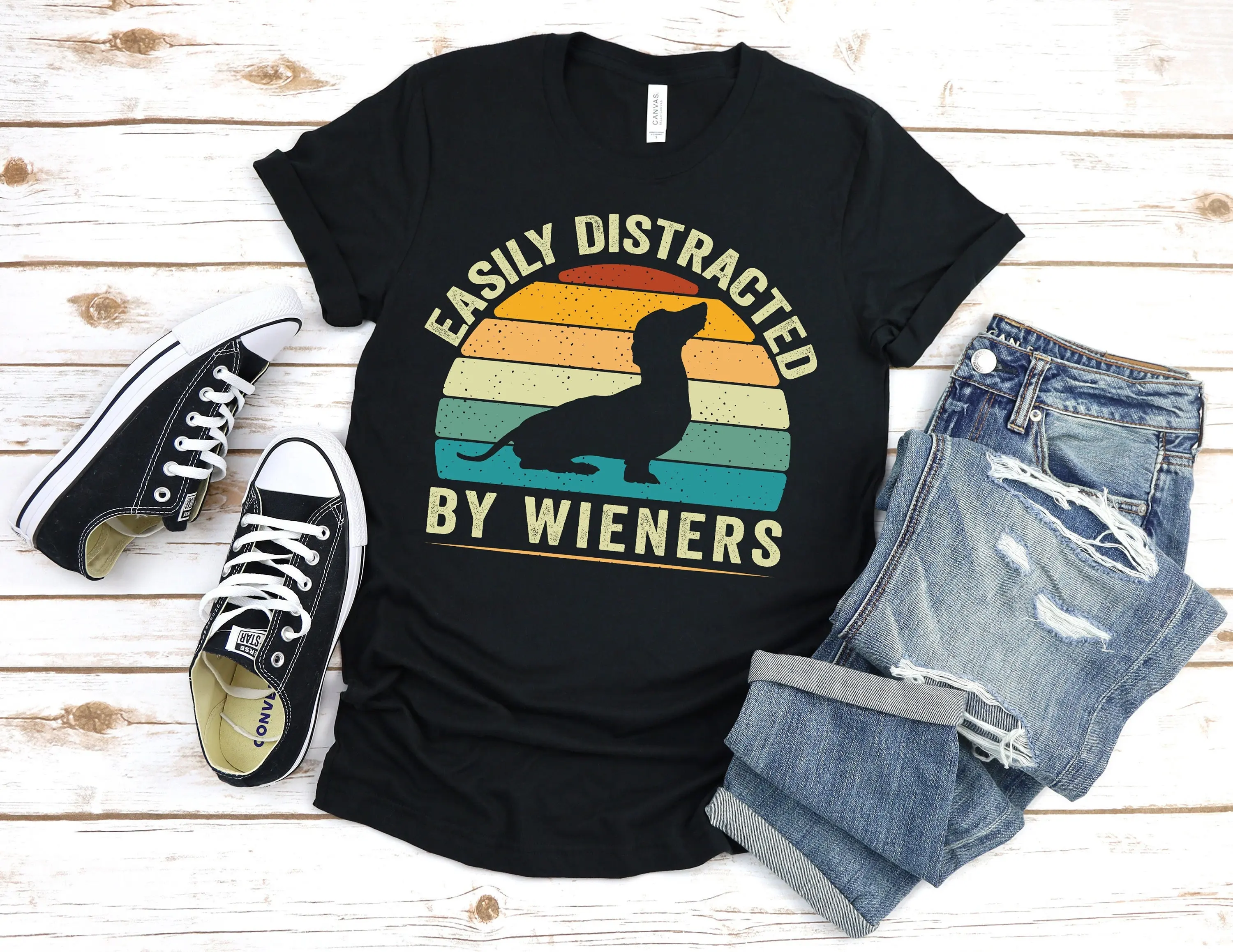 Easily Distracted by Wieners T Shirt Dachshund Dog Funny Wiener Lovers