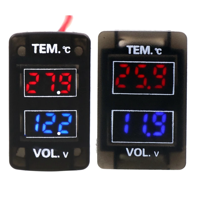 Car Digital Voltmeter Temperature Gauge 2 In 1 Voltage Temp LED Display Meter For Honda