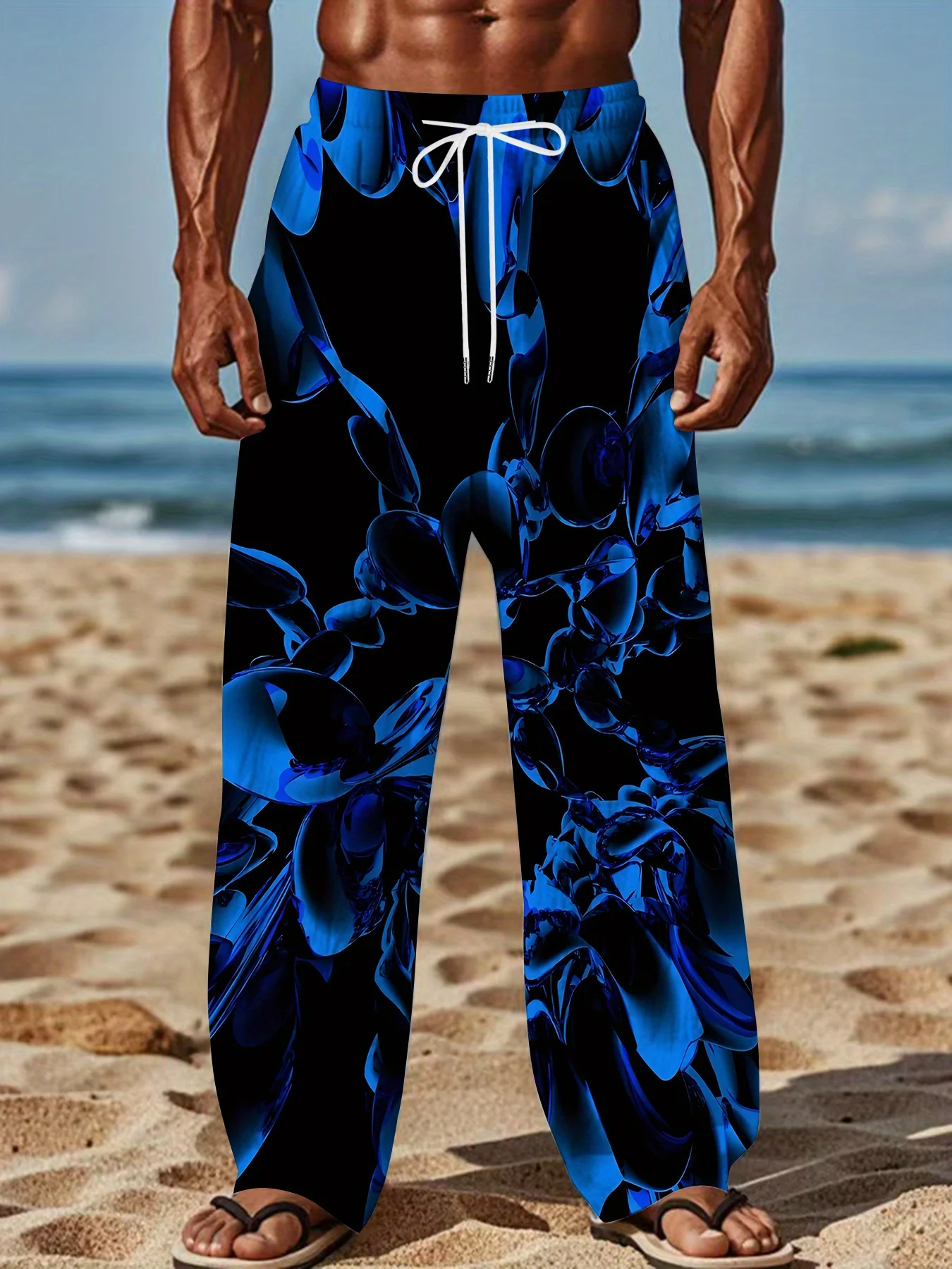 Blurriness Dreamy Deep Blue 3D Printed Men's and Women's Same Style Beach Pants Elastic Casual Fashion Street Wear Pants
