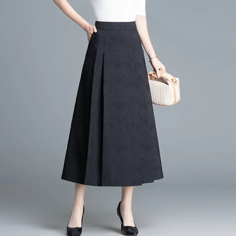 ZUZK  Jacquard Improved Horse Face Skirt New Spring Chinese Traditional Hanfu Costume Vintage Pleats Skirt