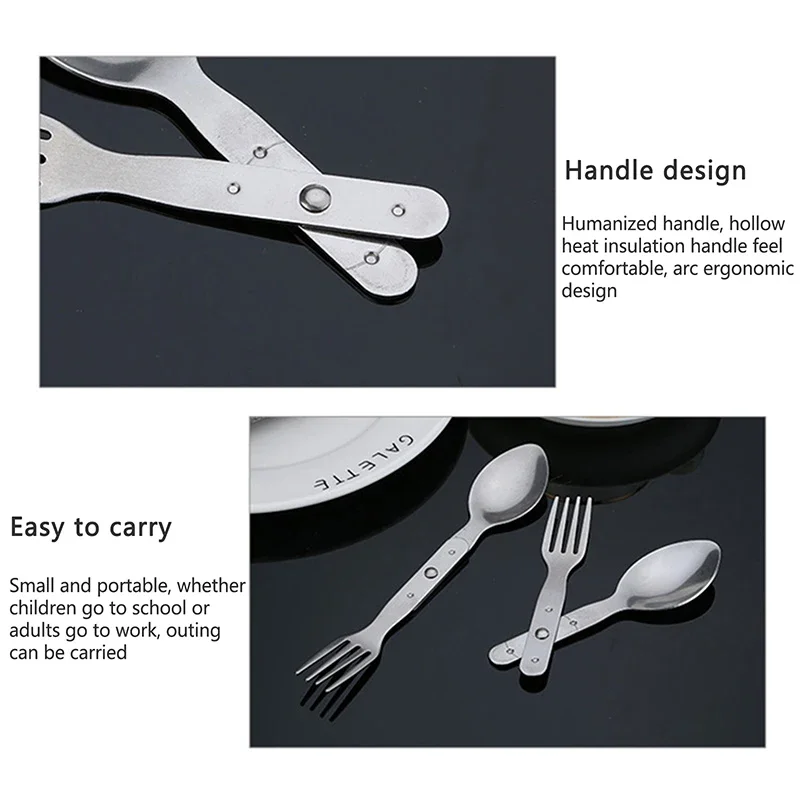 مجموعة أدوات مائدة تخييم خارجية 2 في 1 شوكة وملعقة حلوى محمولة متينة من الفولاذ المقاوم للصدأ شوكة وملعقة صغيرة أدوات مطبخ