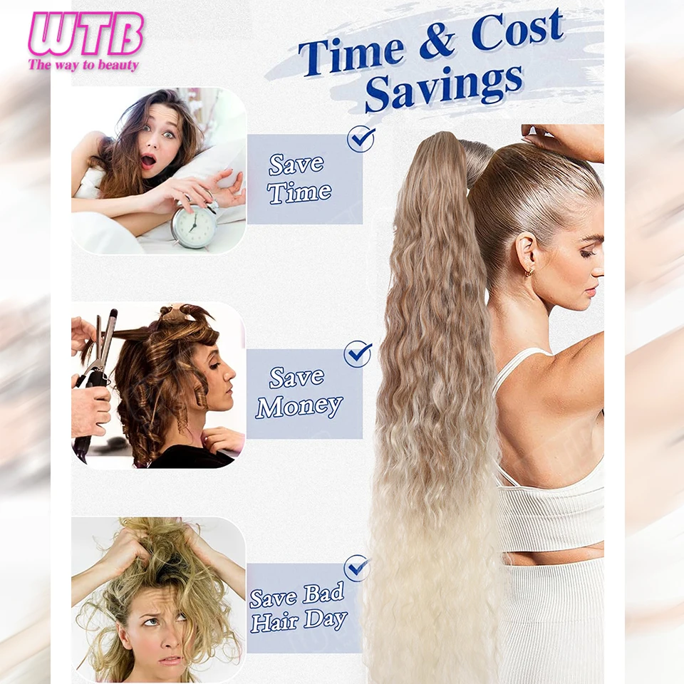 WTB 90 CM Synthetic Ponytail Wig with Drawstring Wavy Curly Hair Style Suitable for Beginner Women's Daily Wear