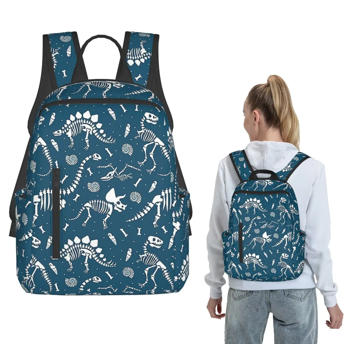Dinosaur Fossils In Blue Backpack Large Capacity Boys Girls BookBag School Bag Shoulder Bags for Men Women