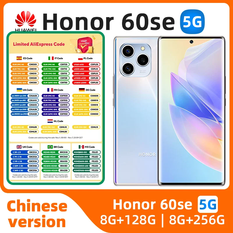 

Honor 60 SE 5g Smart Phone CPU Dimensity 900 6.67'' 120Hz OLED Screen 4300mAh Battery 66W Charge 64MP Camera original used phone