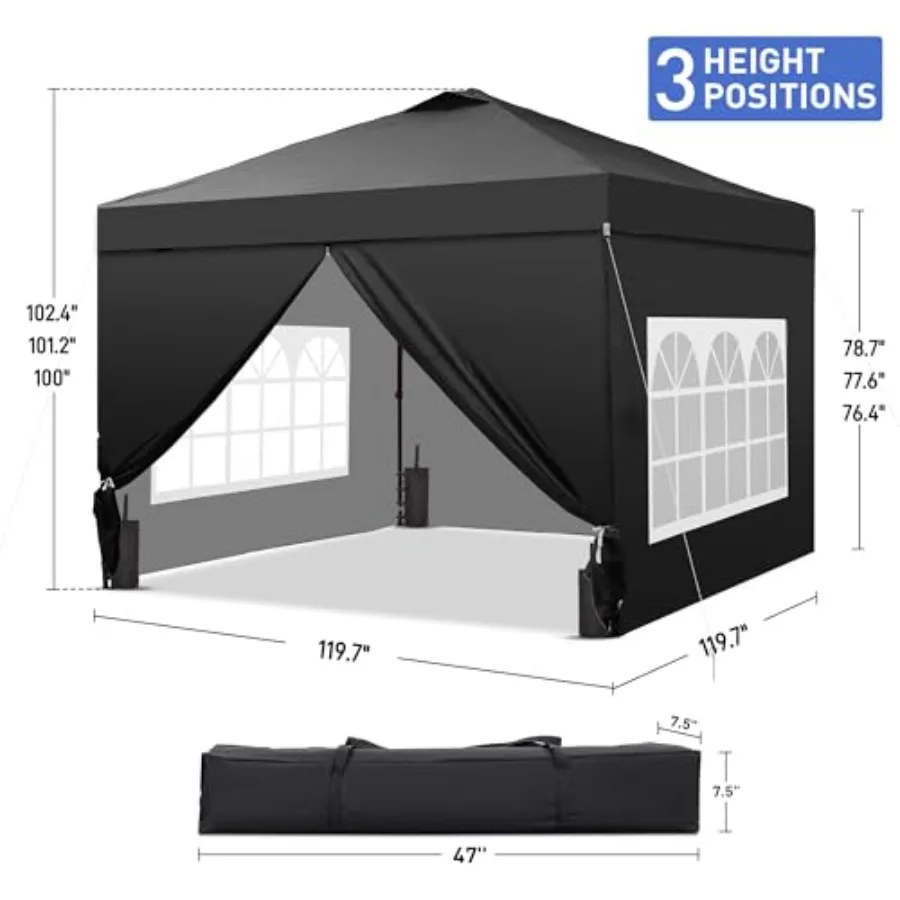 Pop Up Canopy Tent with 4 Sidewalls for Outdoor Events, Parties, Camping Silver-Coated Polyester, Easy Setup, Includes 4 Sandba