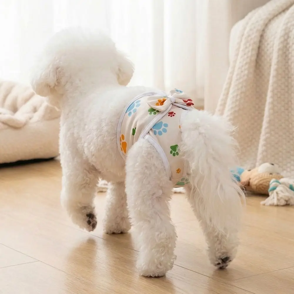 Washable Dogs Diaper Adjustable Breathable Dog Sanitary Panties Cozy Dog Paw Pattern Puppy Shorts Underwear Female Dog Period