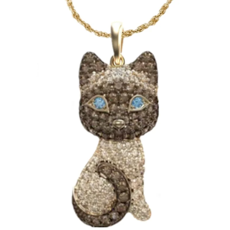 Fashion Gold-plated Zircon Cat Necklace Lovely Animal Jewelry Luxury Cat Pendant Necklaces for Women Birthday Anniversary Gift