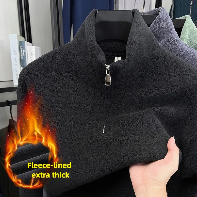 

New Autumn and Winter New Men's Stand-up Collar Fleece Thickened Sweater Double-sided Austrian Fleece Warm Primer Jacket