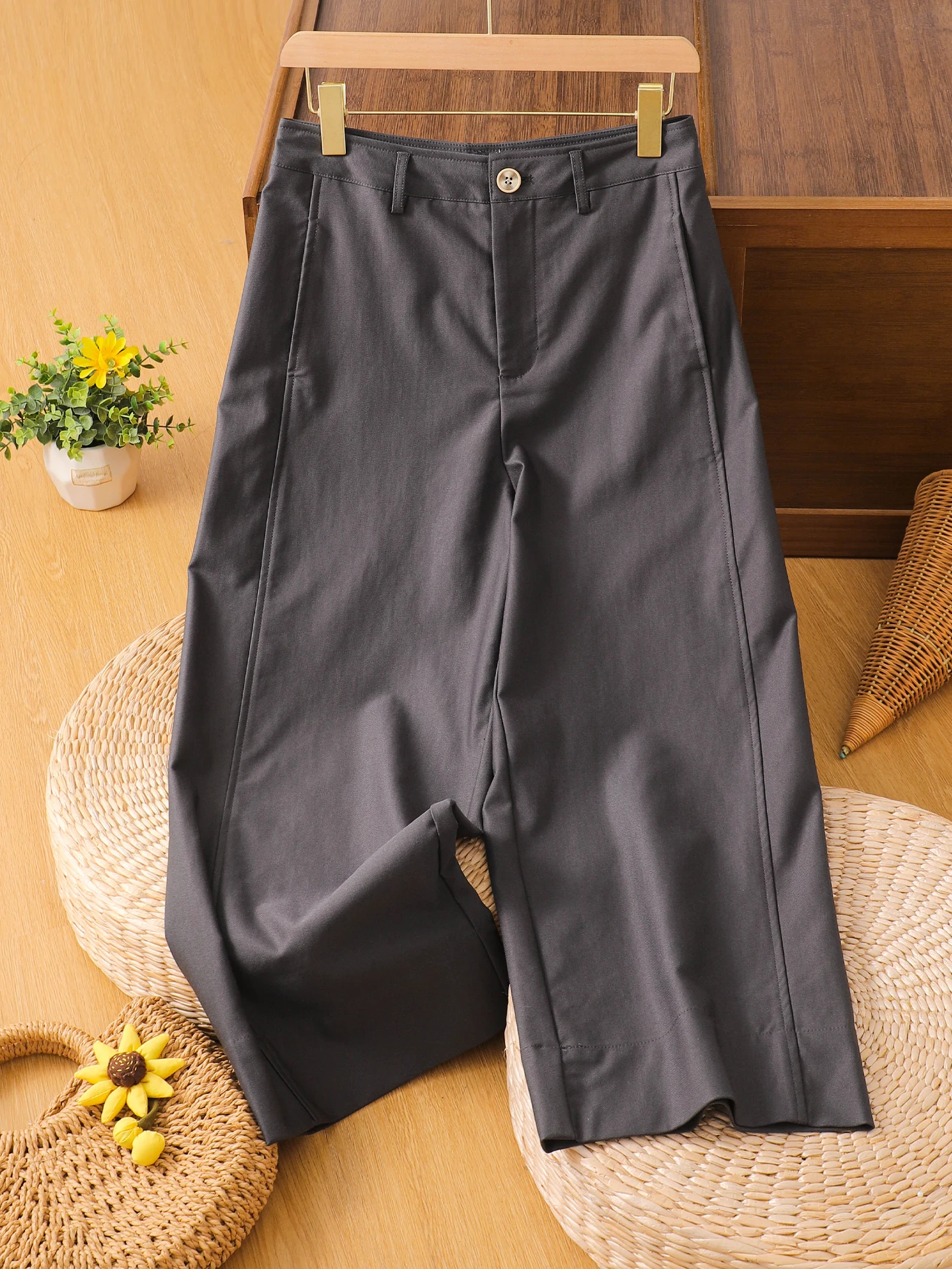 Busin المرأة بنطال ذو قصة أرجل واسعة عالية الخصر مستقيم قطع فضفاضة تناسب بناطيل كاجوال Faionable تنوعا ربيع الخريف جديد Arr...