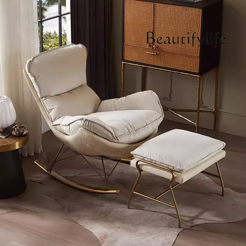 D29 Modern Simple Recliner Household Nordic Technology Cloth Rocking Chair Balcony Lunch Break Lazy Single Sofa Leisure
