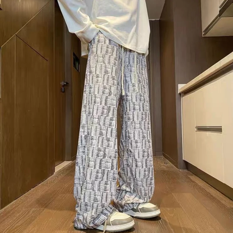 Мешковатые мужские повседневные широкие брюки из ледяного шелка в стиле Харадзюку, модная оригинальная одежда, летняя новинка, винтажная распродажа, классические мужские брюки