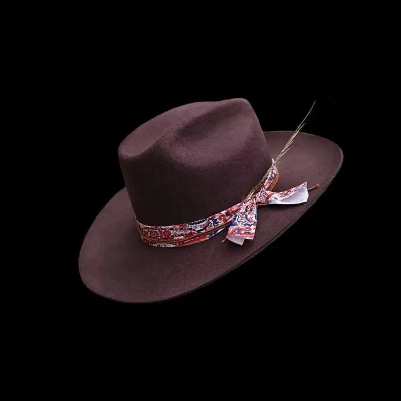 652F Western Fedoras Hat for Evening Party Eye Catching Music Festival Hat Halloween Party Flower Band Hat Cosplay Supply