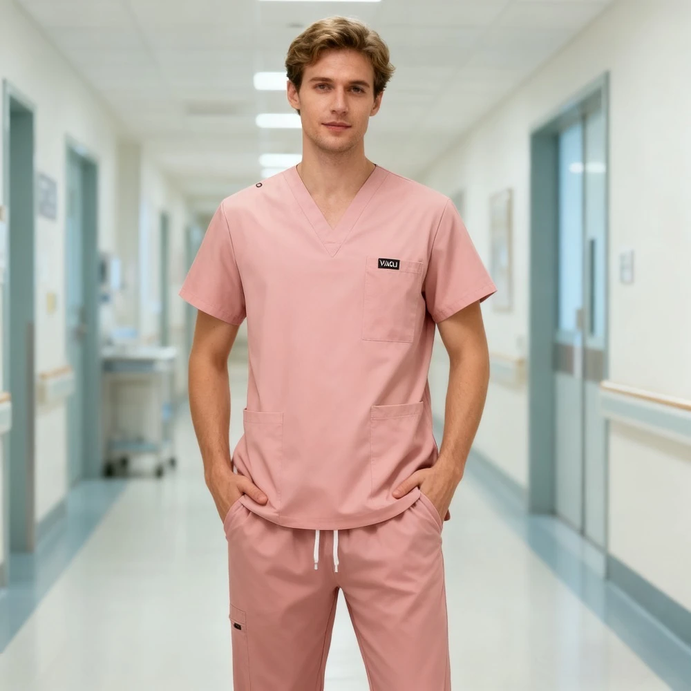 Women's Short Sleeve Scrub Suit - Uniform for Operating Room, Skin Care Clinic & Nursing Duty, Isolation Garment