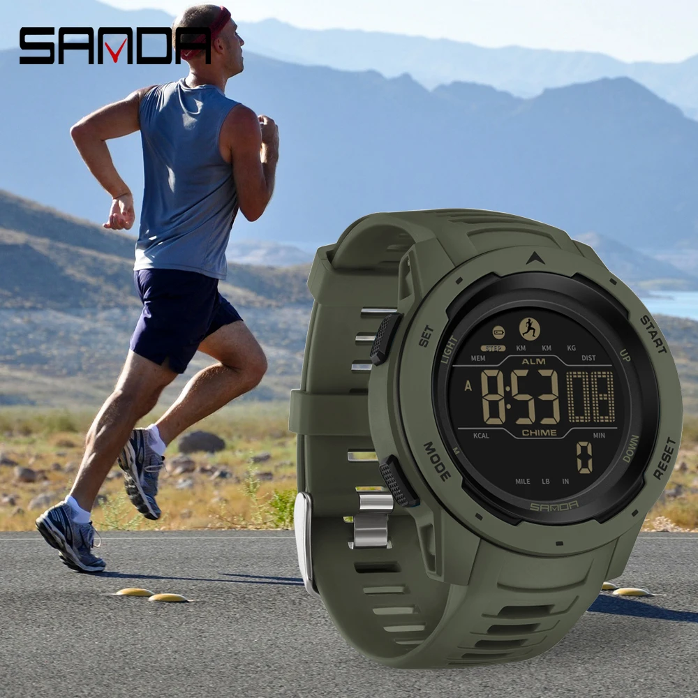 

Sanda 2145 New Brand Men's Watch Calorie Pedometer Alarm Clock 50M Waterproof Multifunctional Mountaineering Sports Watch