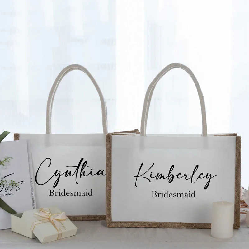 Personalized Bridesmaid Burlap Bag,Bachelorette party gift,Custom Bridal Shower Bag,Beach Party Tote Bag,Bridesmaid proposal Bag