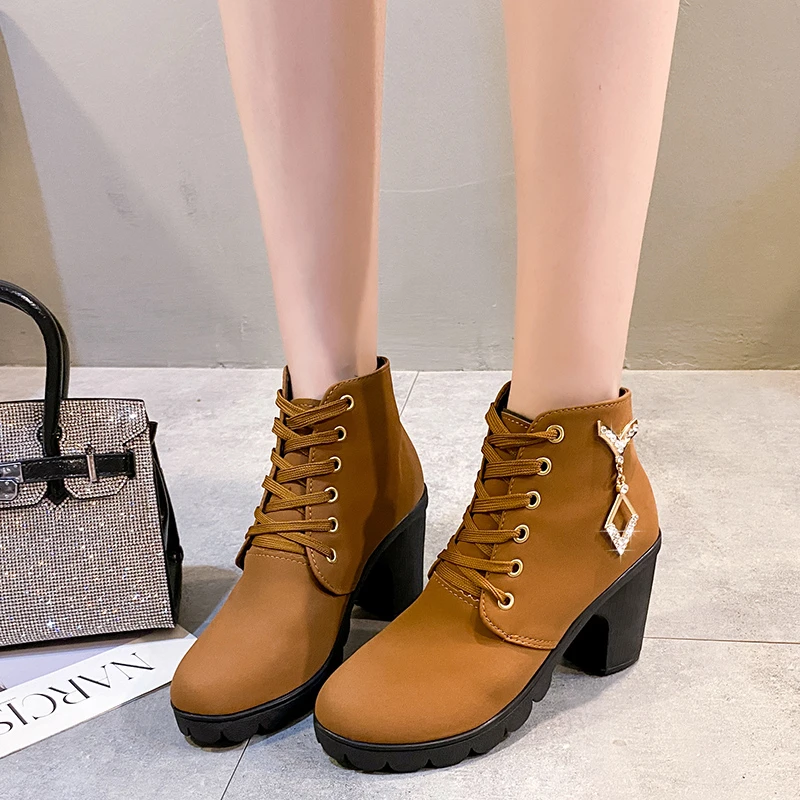 Comemore 2024 New Women Shoes Lace Up Ankle Boots Zapatos Mujer Fashion High Heels Ladies Casual Spring Pumps Platform Heel 42