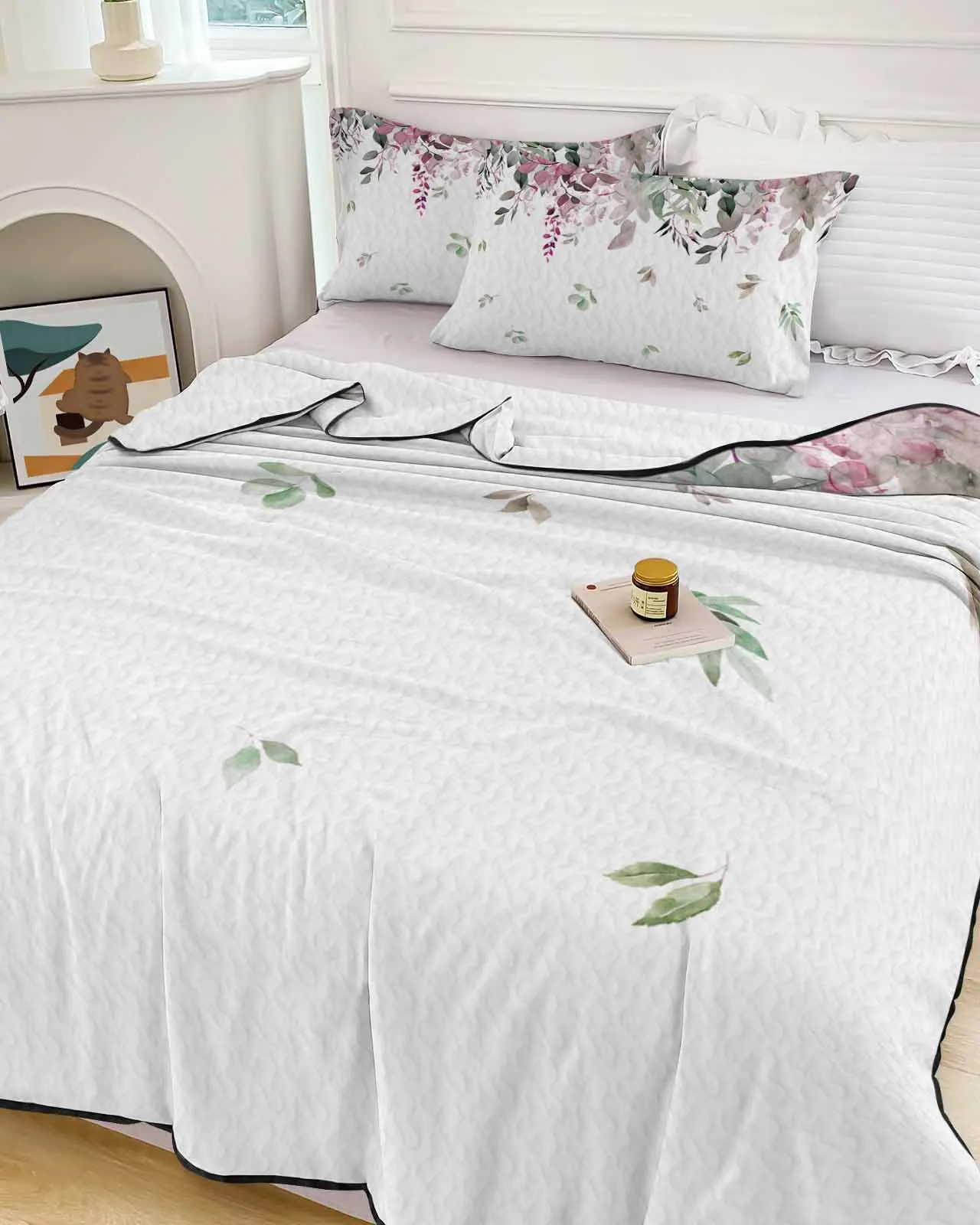 

Watercolor Eucalyptus Leaf Plant Spring Cooling Blankets Air Condition Comforter Lightweight Summer Quilt for Bed Thin Quilt