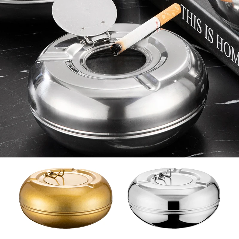 

2025 New Stainless Steel Ashtray with Lid Detachable Outdoor Cigarettes Tray Holder for Home Bedroom Office Decoration Gift