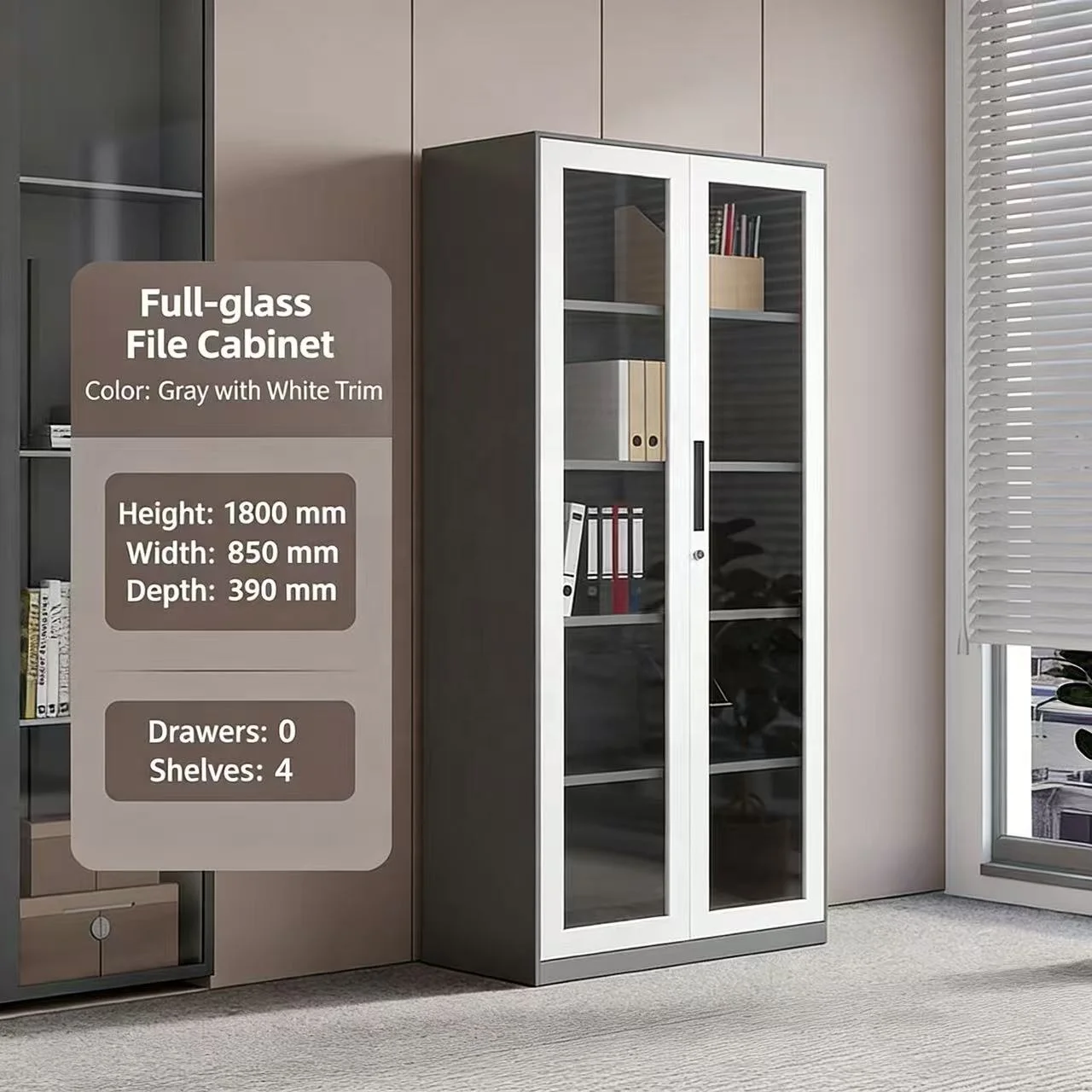5 Tier Steel Glass Door Filing Cabinet With Lock Office School Library Hotel Hospital Archive Storage Cabinet