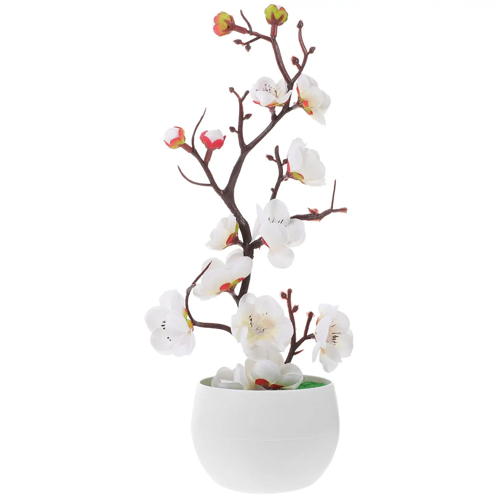 

Artificial Plum Flowers Simulation Decor White Potted Branches Faux Arrangement Indoor Centerpiece Home Office Display