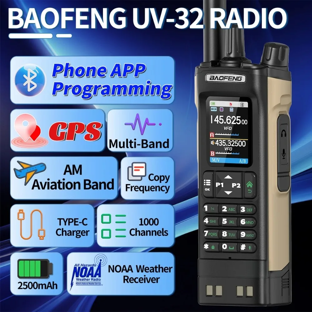 2PIS baofeng UV-32 GPS 10 واط التخييم طويلة المدى لاسلكي تخاطب مجموعة أجهزة الراديو الملكية الاتصالات جهاز الإرسال والاستقبال اتجاهين الاتصال الداخلي