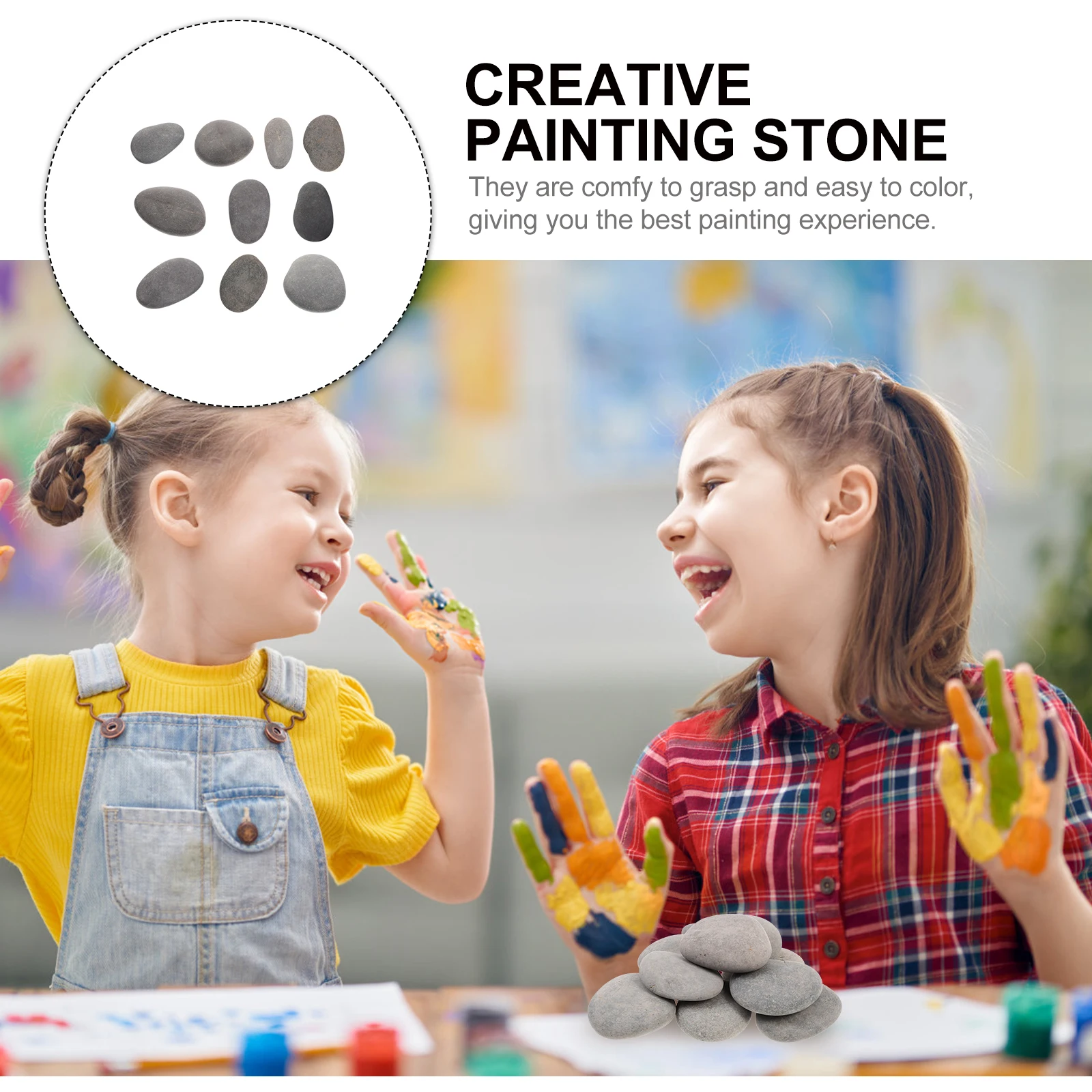 10pcs Painted Stones Smooth Polished Rocks for Kids Craft 5 7cm Black Easy Grasp Color Multipurpose Bedroom Decor Drawing