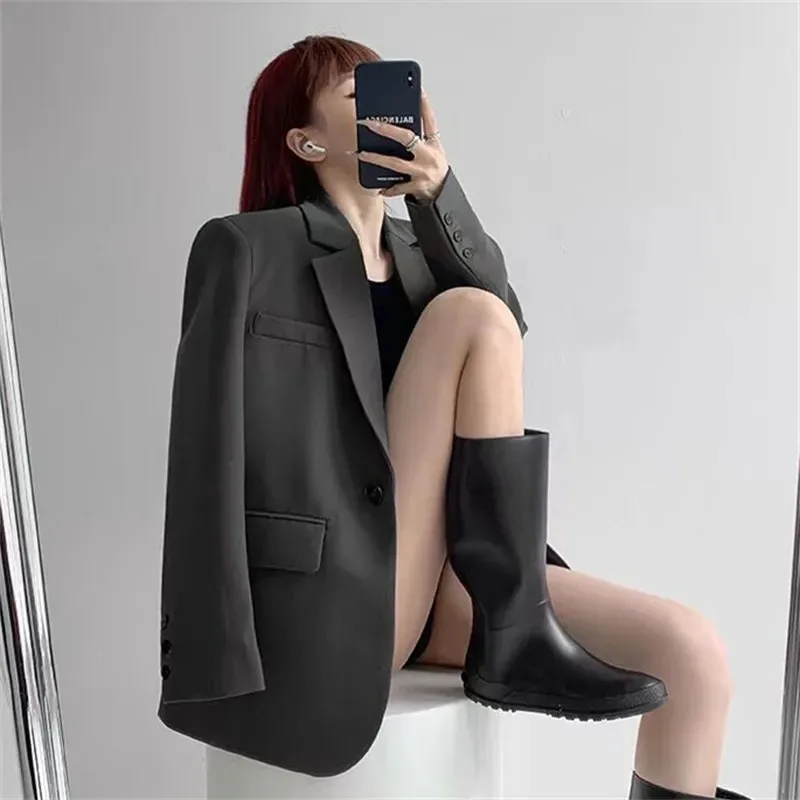 Spring Autumn Women Leisure Suit Outwear Retro Ladies Long Sleeves Coat 2025 High-end Female Fashion Solid Color Blazer Jacket