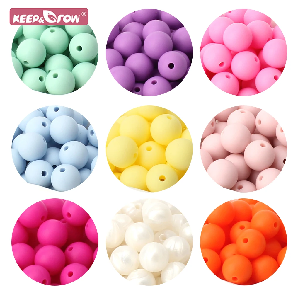 40pcs 15mm Baby Silicone Beads Round Ball BPA Free Food Grade DIY Baby Molar Teething Teether Pacifier Chain Silicone Pearl Bead