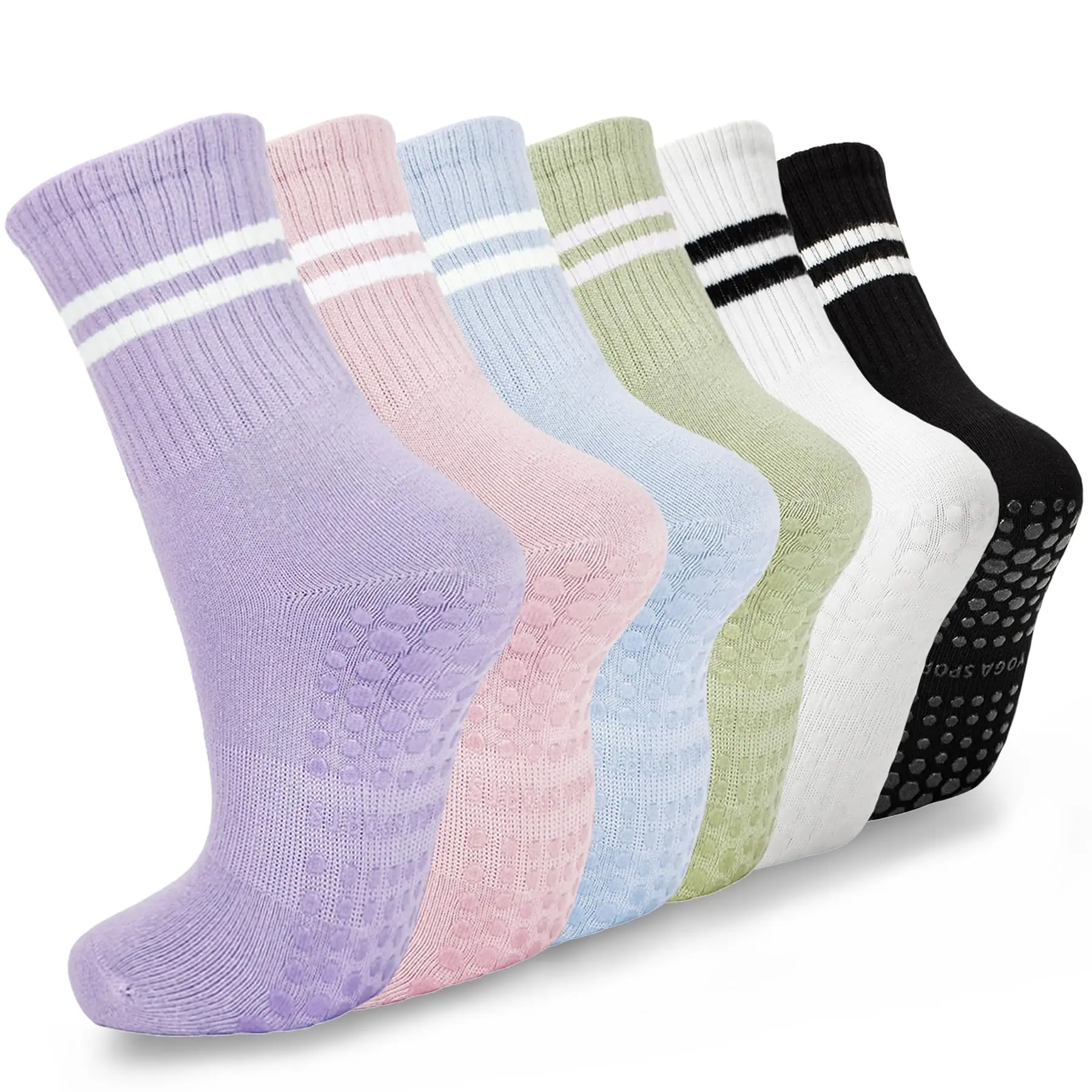 

6-pack women's Pilates socks, anti slip yoga striped boat socks, suitable for ballet hospital exercises