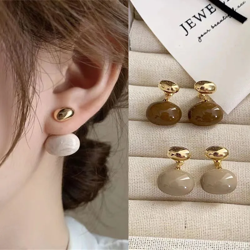 Retro Caramel Dropped Glaze Ball Earrings Fashion Gold Color Stud Earrings For Women Candy Color Jewelry Trendy Accessories Gift
