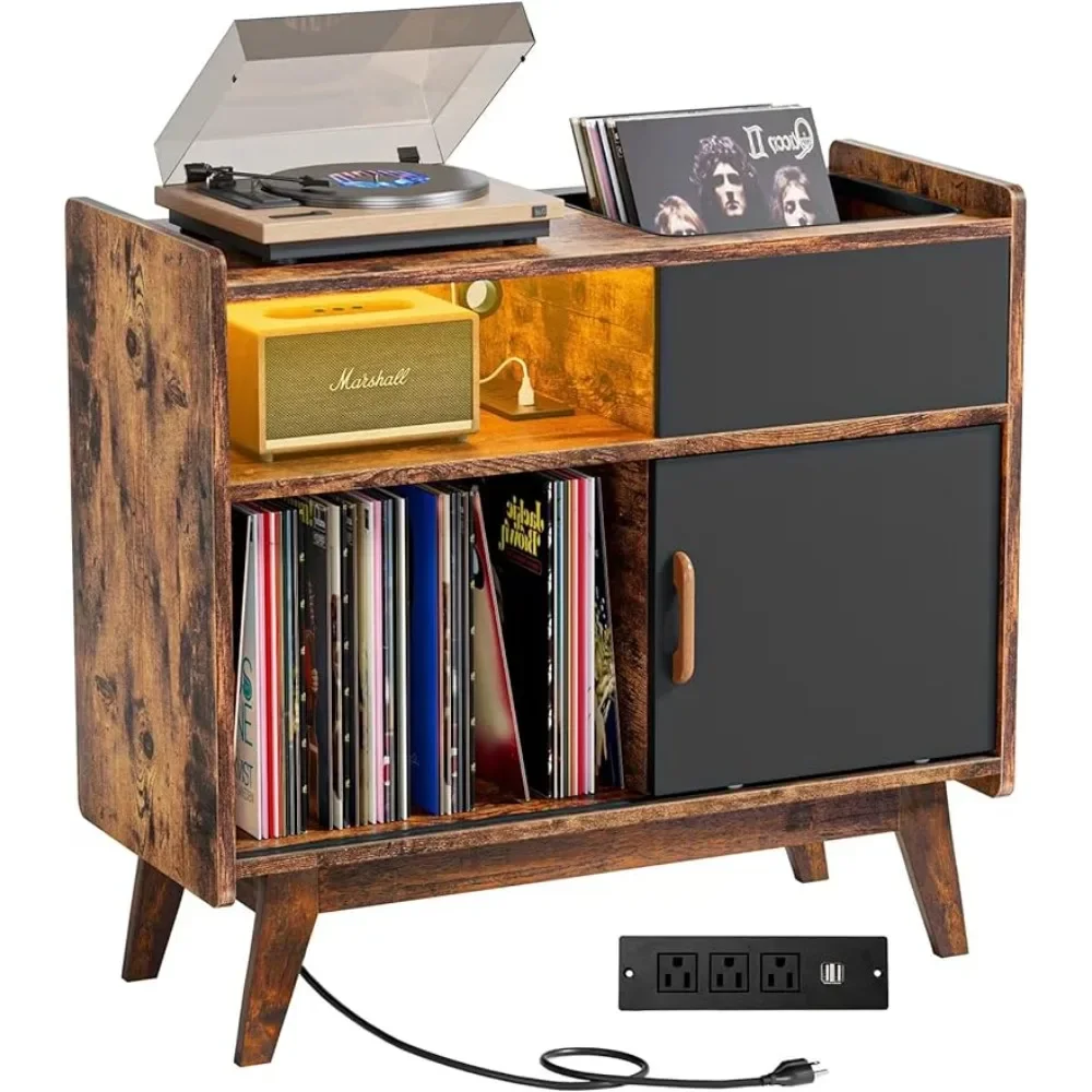 Cd Organizer Magazine Record Player Stand With LED Lights Shelves Furniture for Cd Tower Book Floating Shelf for Music Cds Cart