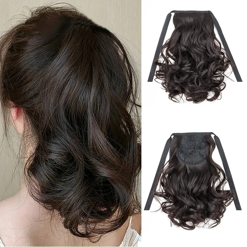 

10Inch Synthetic Short Curly Ponytail Drawstring Wrap Around Clip in Hair Extension Black Brown Hairpeice for Women