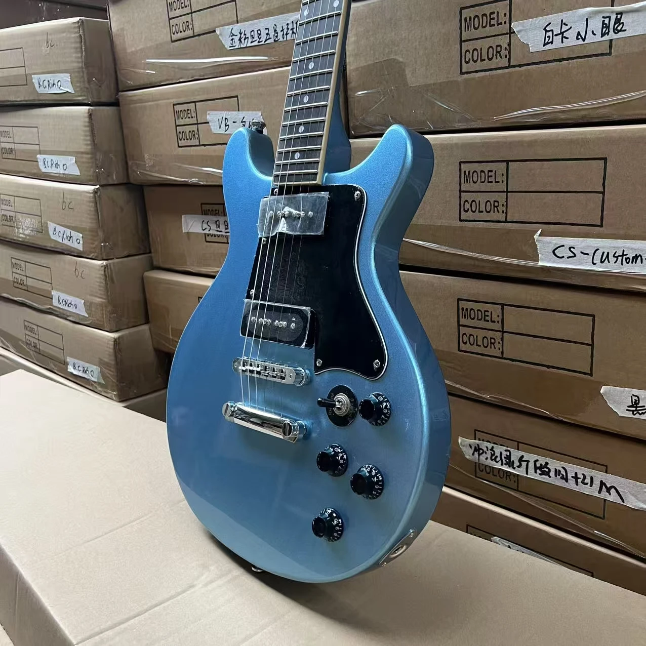 Hot Picks Blue Electric Guitar with 6 Strings and Large Shield, Rock Jazz Style, Suitable As A Holiday Gift